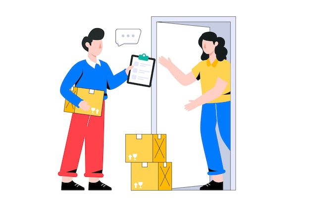 Door Delivery flat style design vector illustration. stock illustration