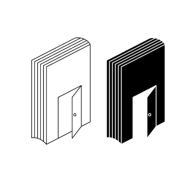 Door design on book cover logo. Flat and linear ready set. unique vector design.