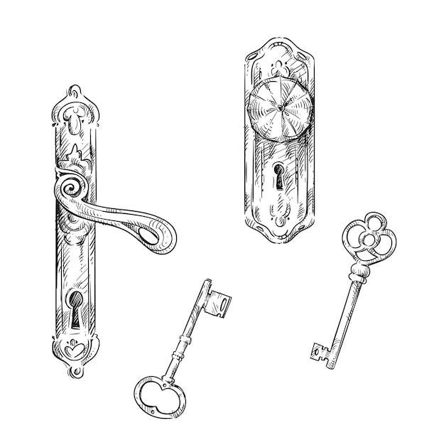 Door handles and keys, retro style