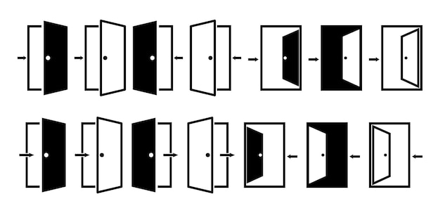 Door icon set Open the door icon Door front vector icon Vector illustration