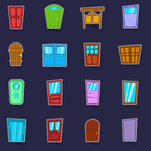 Door icons set vector sticker