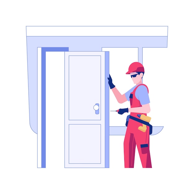 Doors installation isolated concept vector illustration