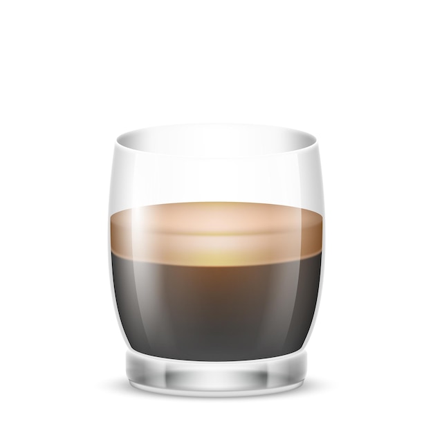 Vector doppio coffee in transparent cup fresh hot beverage double espresso in mug strong black coffee