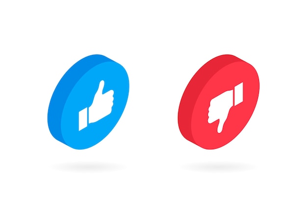 Dos and donts like thumbs up or down in isometric style. Like or dislike. Modern vector illustration.