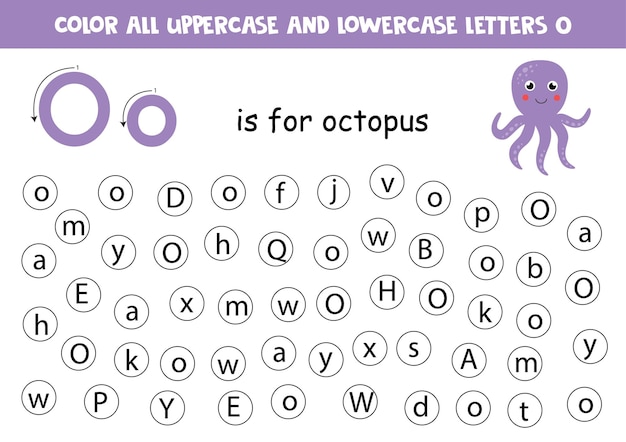 Dot all letters O Educational worksheet for learning alphabet