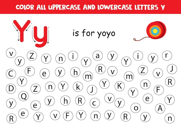 Dot all letters Y Educational worksheet for learning alphabet