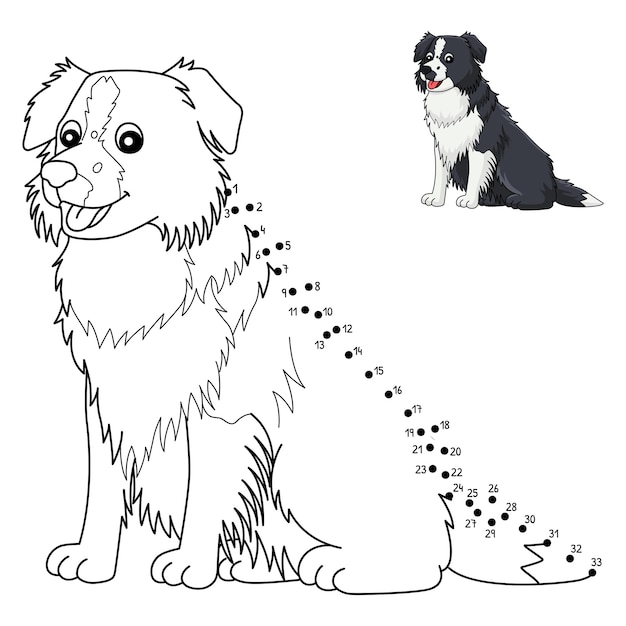 Dot to Dot Border Collie Dog Isolated Coloring