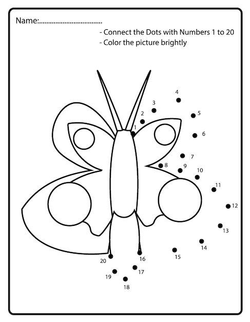 Dot to Dot Butterfly Coloring Page for Kids Dot to dot by numbers activity for kids and toddlers