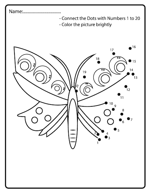 Dot to Dot Butterfly Coloring Page for Kids Dot to dot by numbers activity for kids and toddlers