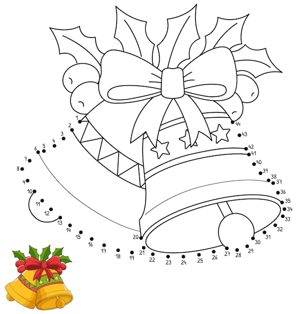 Dot to Dot Christmas Bell Isolated Coloring Page