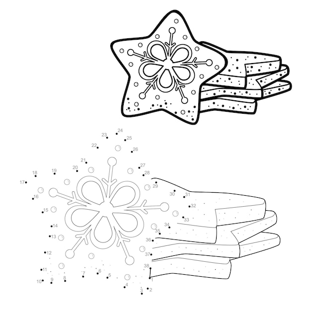 Dot to dot Christmas puzzle for children. Connect dots game. Christmas cookies vector illustration