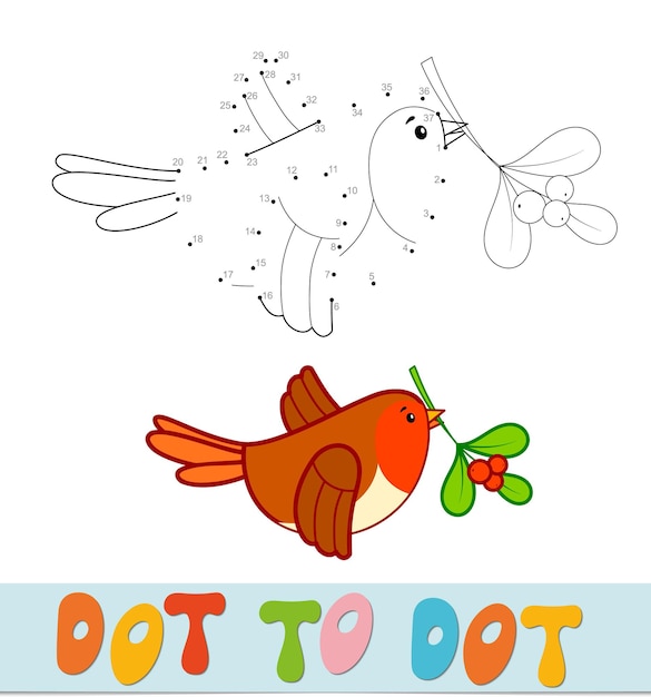 Dot to dot Christmas puzzle. Connect dots game. Bird vector illustration