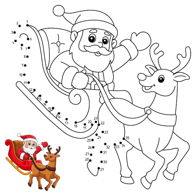 Dot to Dot Christmas Santa Sleigh Coloring Page