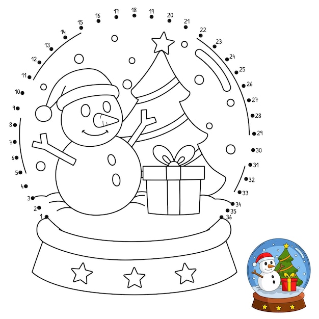 Dot to Dot Christmas Snow Globe Isolated Coloring