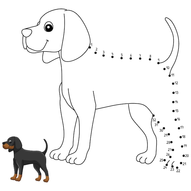 Dot to Dot Coonhound Dog Isolated Coloring Page