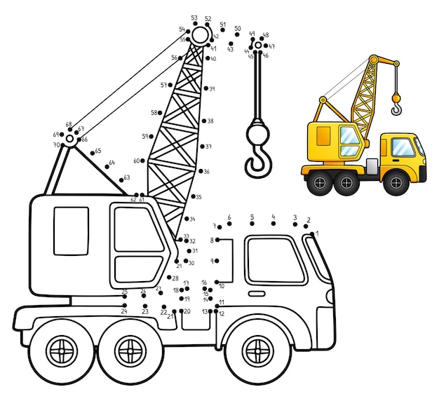 Vector dot to dot crane isolated coloring page for kids