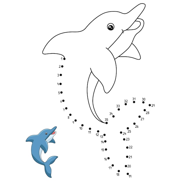 Dot to Dot Dolphin Isolated Coloring Page for Kids