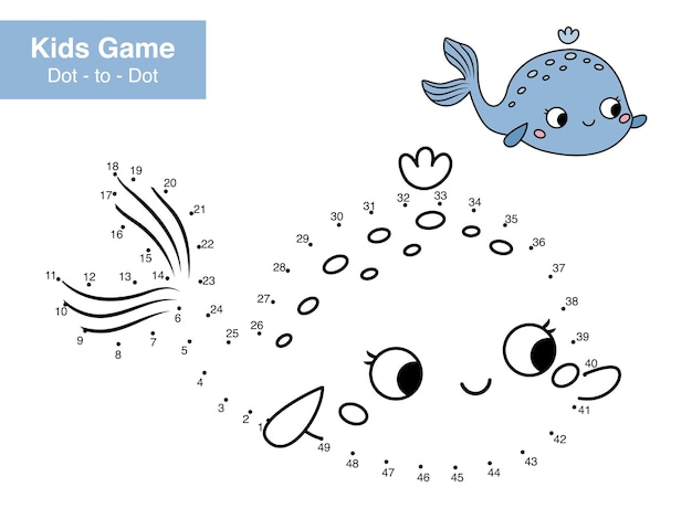 Dot to dot game Cute cartoon whale