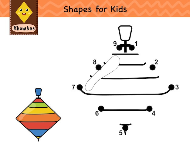 Dot to dot game for kids Connect the dots and draw a cute whirligig Learning rhombus shape