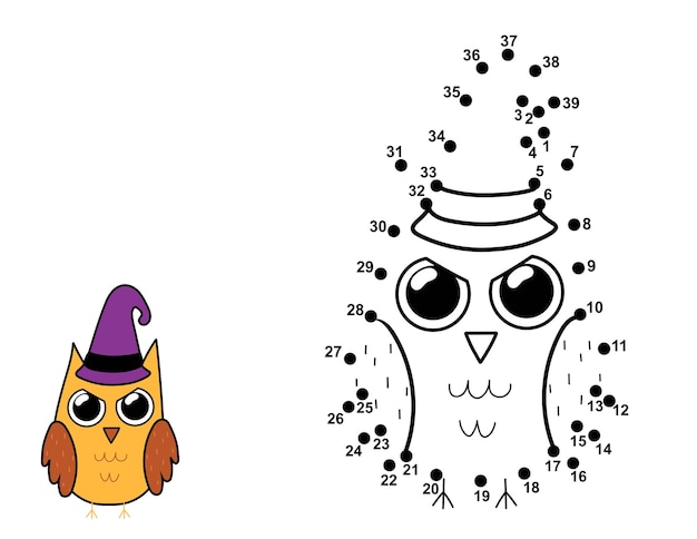 Dot to dot game for kids. Connect the dots and draw a spooky owl. Halloween puzzle activity page