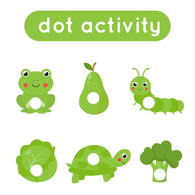 Dot a dot game for preschool kids Cute cartoon green objects