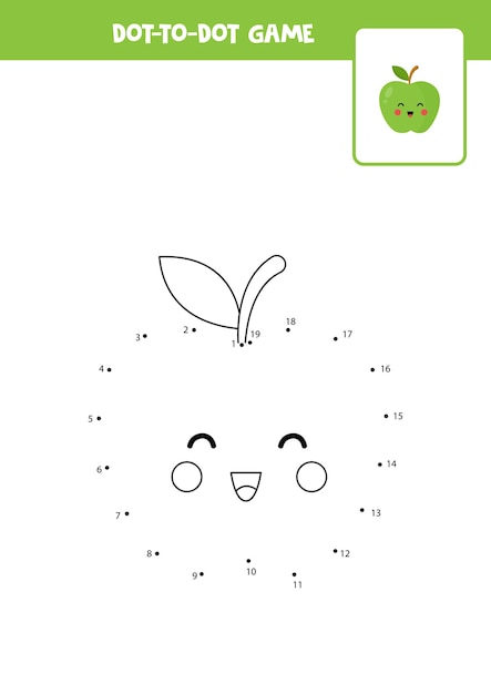 Dot to dot game with cute kawaii apple Connect the dots Math game Dot and color picture