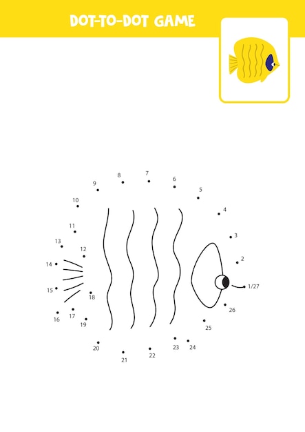 Dot to dot game with fish. Connect the dots. Math game. Dot and color picture.