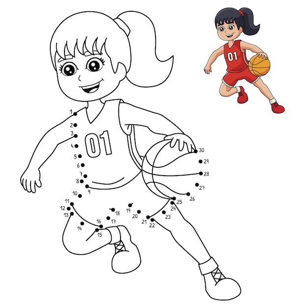 Dot to Dot Girl Playing Basketball Coloring Page