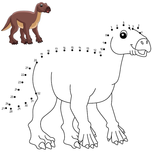 Dot to Dot Iguanodon Dinosaur Coloring Isolated