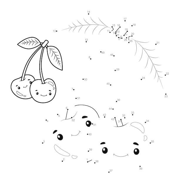 Dot to dot puzzle for children. Connect dots game. cherry illustration