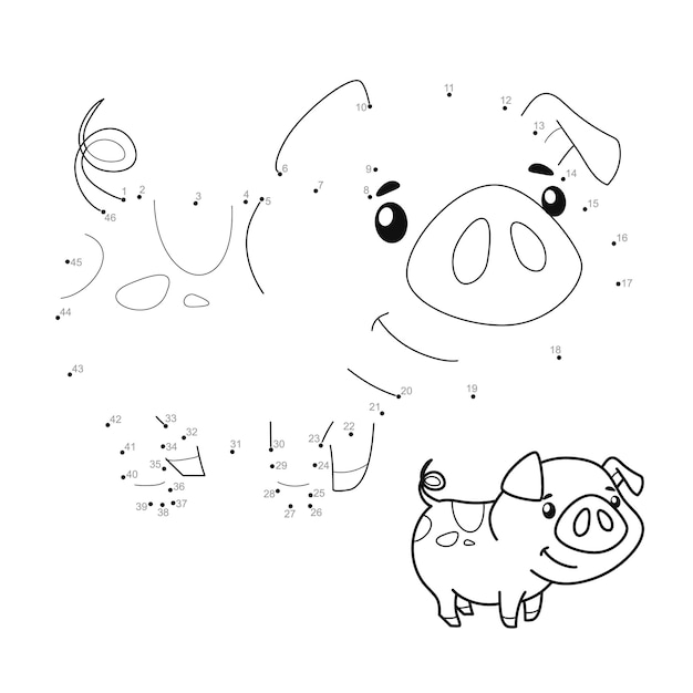 Dot to dot puzzle for children. Connect dots game. pig illustration