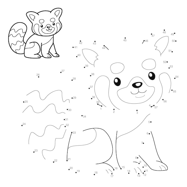 Dot to dot puzzle for children. Connect dots game. Red panda illustration