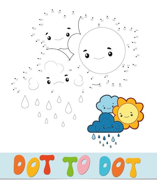 Dot to dot puzzle. Connect dots game. sun and cloud vector illustration