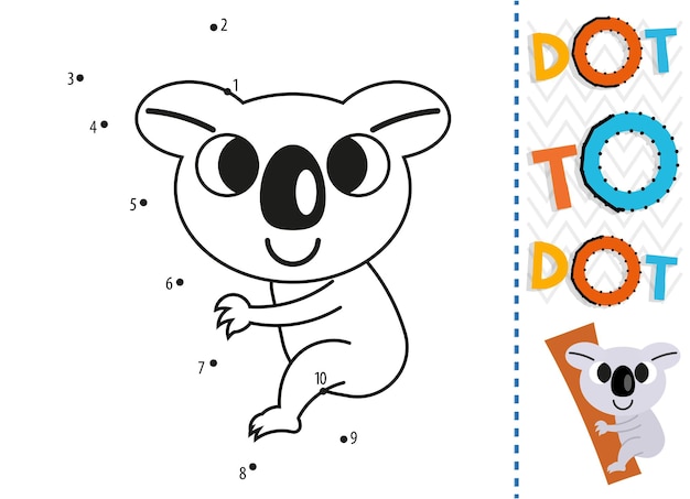 Dot to dot worksheet for kids. Connection dot coloring page. Point to point.