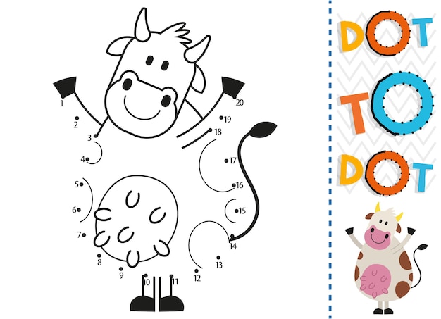 Dot to dot worksheet for kids. Connection dot coloring page. Point to point.