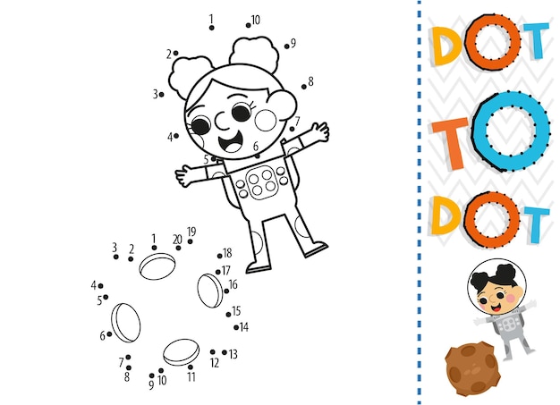 Dot to dot worksheet for kids. Connection dot coloring page. Point to point.