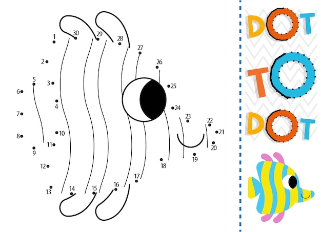 Dot to dot worksheet for kids. Connection dot coloring page. Point to point.