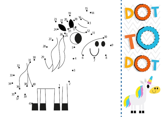 Dot to dot worksheet for kids. Connection dot coloring page. Point to point.