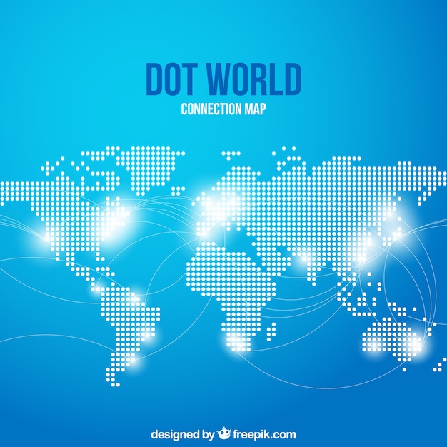 Dot world conection map with blue background