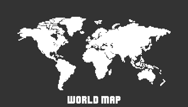 Dotted blank white world map isolated on black background World map vector template for website infographics design Flat earth world map with round dots illustration