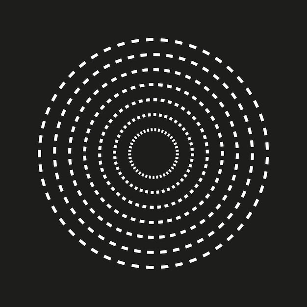 Dotted concentric circles Black background vector Geometric abstract pattern Monochrome design