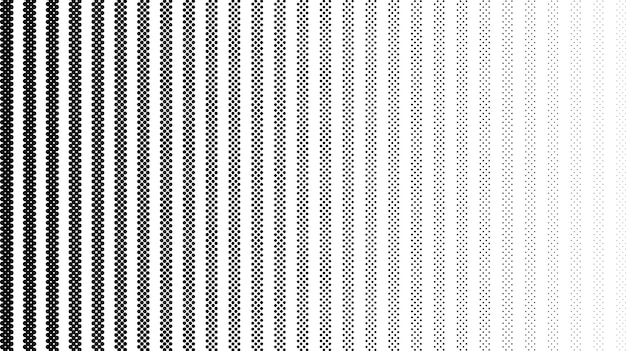 Dotted fading lines pattern. Black and white vanishing stipple background. Vertical dots stripes