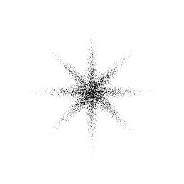 Dotted grain star. Black stipple shape. Abstract noise texture flower. Halftone flare form. Vector