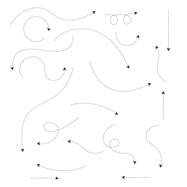 Vector dotted lines arrows set