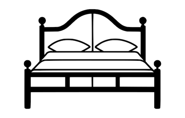 Double Bed Vector Outline Icon On White Background