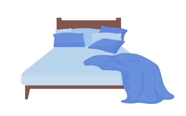 Double bed with crumpled blanket semi flat color vector object