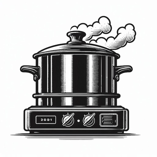 Double boiler Silhouette line art vector illustration on white background