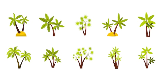 Double palm tree icon set. Flat set of double palm tree vector icons collection isolated