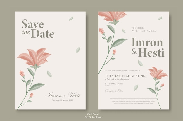 double side beautiful watercolor flower wedding invitation template premium vector