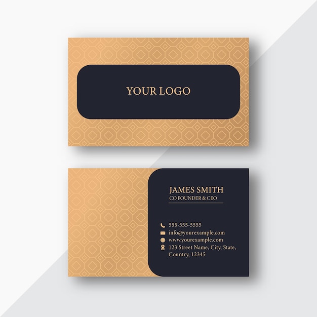 Double-Side Business Card Template Design In Brown And Black Color.